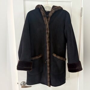 JONES NEW YORK | vintage Vegan Faux Suede + Fur coat jacket brown black size S